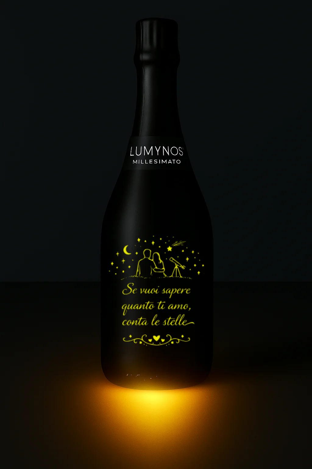 Láhev LUMYNOS se žlutě svítícím motivem